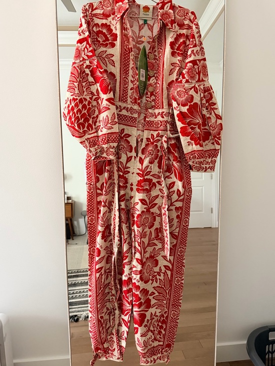 FARM Rio Pants - FARM Rio Red and Cream jumpsuit-pineapple garden